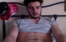 Horny guy plays with his dick on webcam