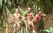 Interracial gay threesome in the jungle