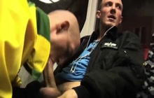 Fag giving fellatio in a public transportation