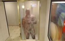 Hot beefy daddy taking a shower