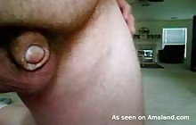 Fat hairy guy playing with his tiny dick