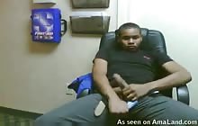 Black hunk masturbating in the office