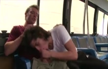 Twink blowing a cock in the city bus