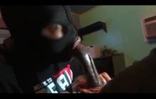 Masked boyfriend sucking on big black cock