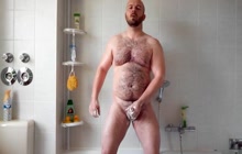 Bear taking a shower and playing with his dick